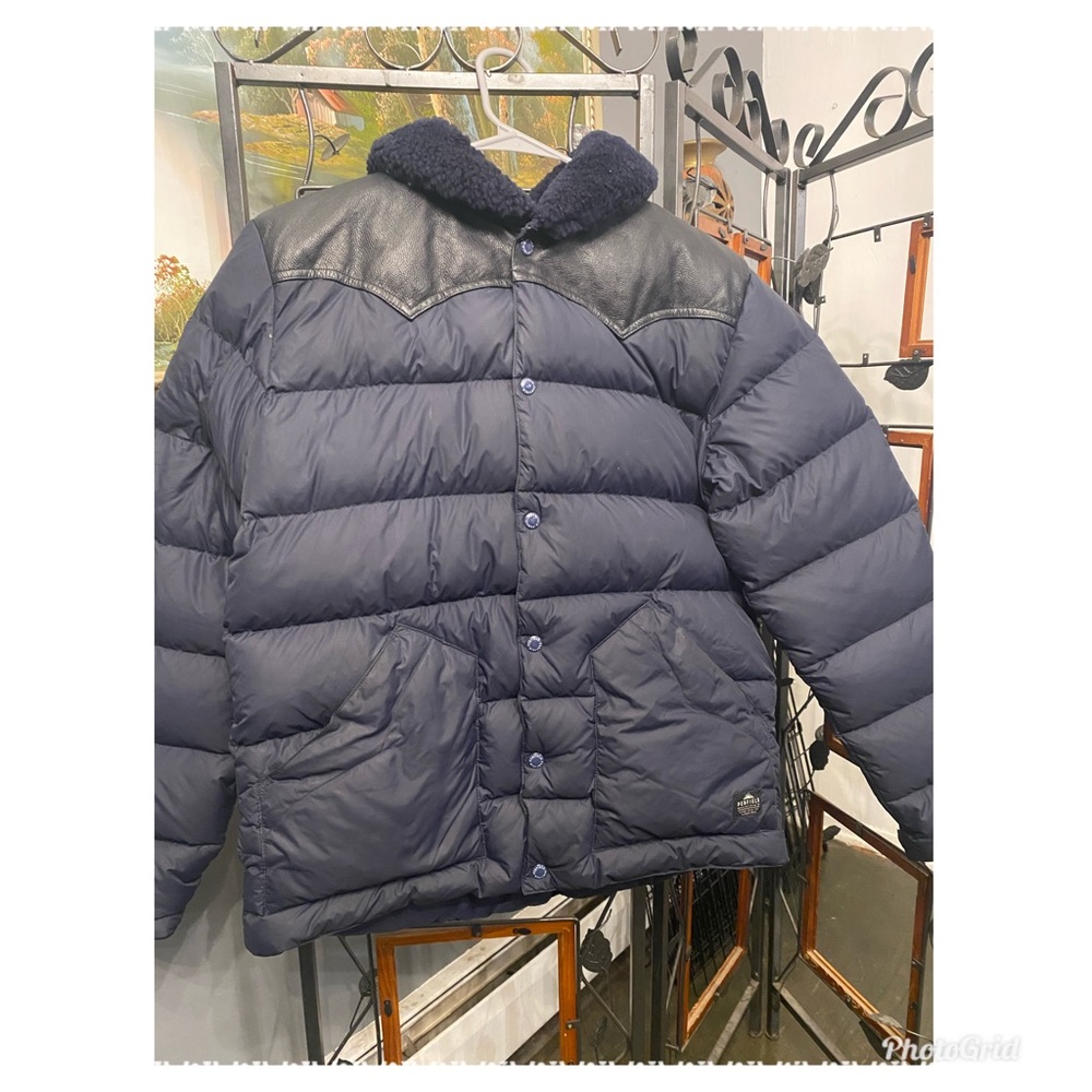 Penfield Navy Blue Puffer Jacket with Black Yoke & Shearling Collar